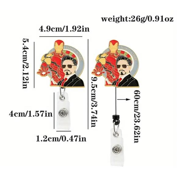 Marvel Comics Iron Man Tony Stark Metal Enamel Badge holder Reel Clip One size - Picture 2 of 4